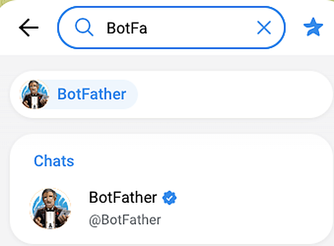 Поиск BotFather в Telegram