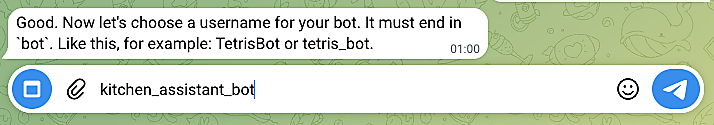 Ввод username бота в BotFather